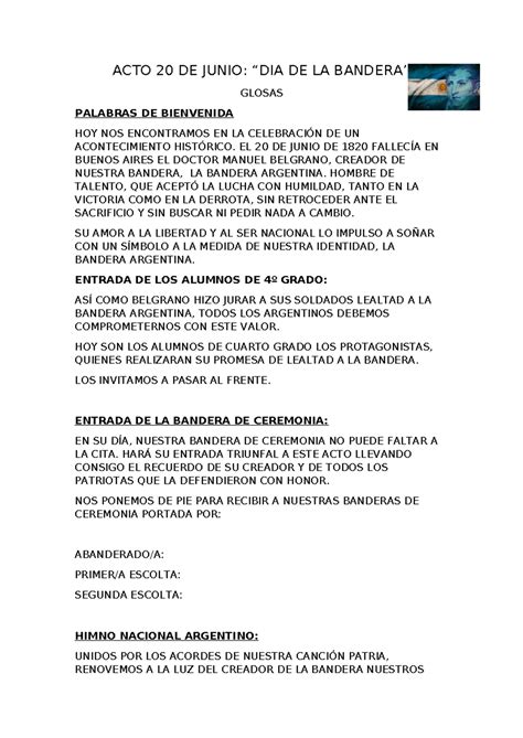 Acto 20 De Junio Dia De La Bandera Glosas
