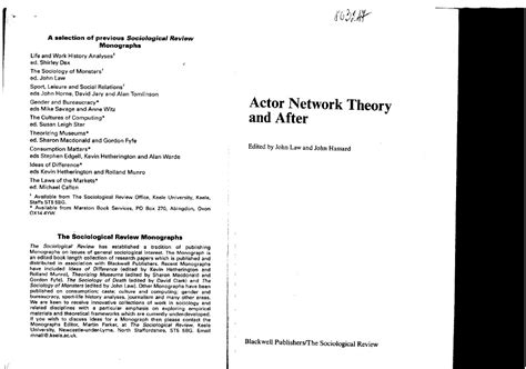 Actor Network Theory And After