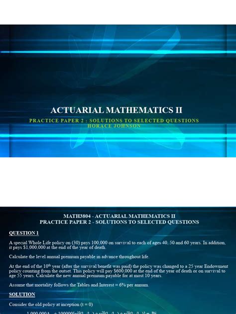 Actuarial Mathematics Solutions