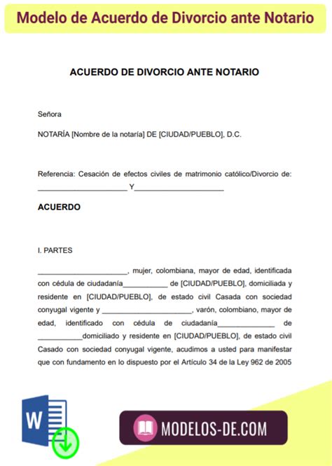 acuerdo de divorcio modelo