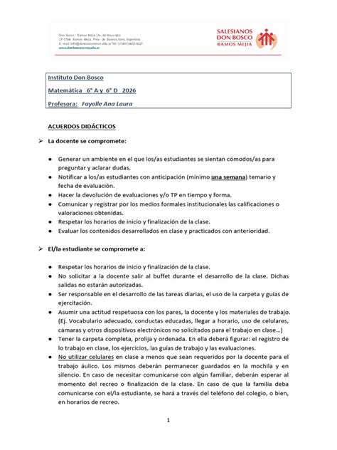Acuerdos Didacticos Para Matematica