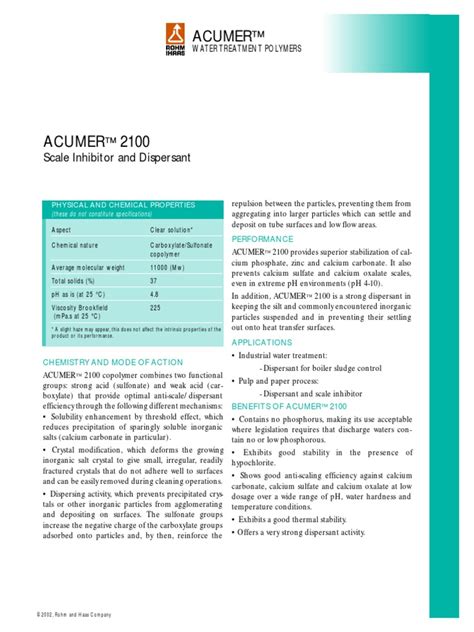 Acumer 2000 Scale Inhibitor And Dispersant