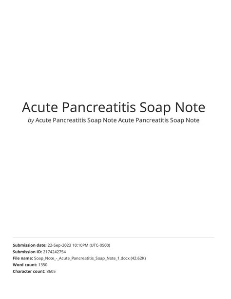 Read Acute Pancreatitis Soap Note 