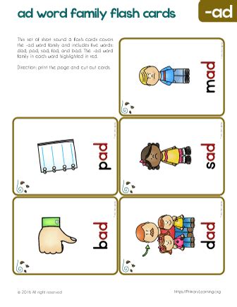 Ad Family Words Flash Cards Primarylearning Org Ad Words For Kindergarten - Ad Words For Kindergarten