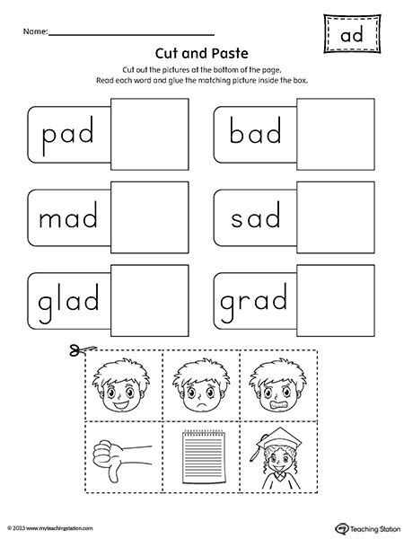 Ad Word Family Cut And Paste Worksheet Myteachingstation Ad Words For Kindergarten - Ad Words For Kindergarten