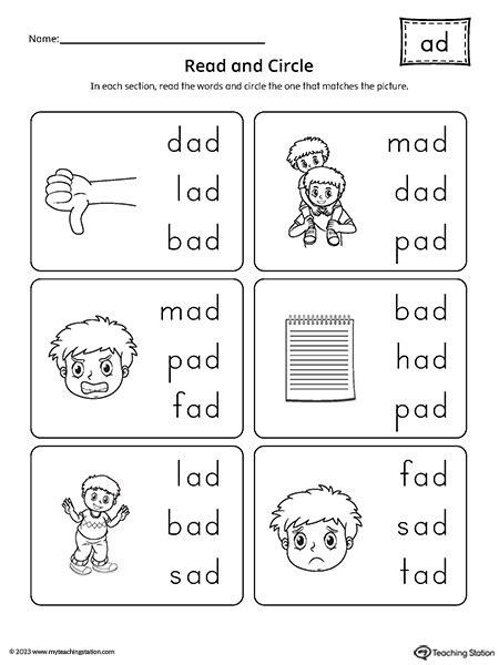 Ad Word Family Worksheet Myteachingstation Com Ad Words For Kindergarten - Ad Words For Kindergarten