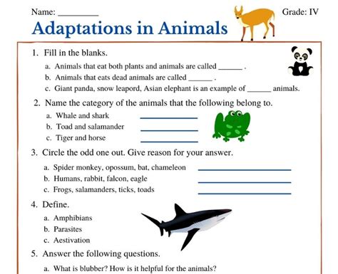 Adaptations 4th Grade Worksheet   Animal Adaptations Worksheets K5 Learning - Adaptations 4th Grade Worksheet