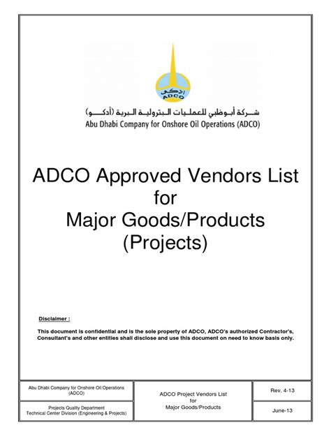 adco approved vendor list