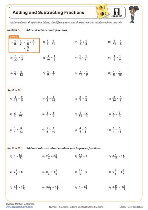 Add Amp Subtract Fractions Worksheets For Grade 5 Subtracting Fractions Unlike Denominators Worksheet - Subtracting Fractions Unlike Denominators Worksheet