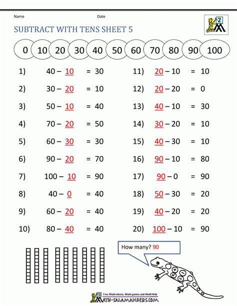Add Amp Subtract Multiples Of 10 Math Worksheets Subtracting From 10 Worksheet - Subtracting From 10 Worksheet