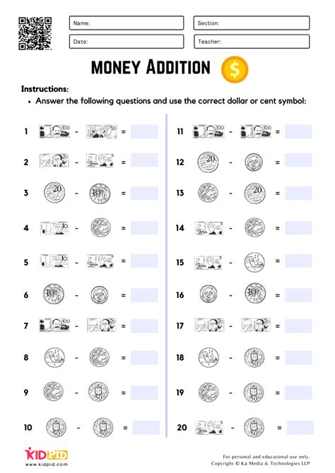 Add And Subtract Money Worksheets K5 Learning 5th Grade Money Worksheet - 5th Grade Money Worksheet