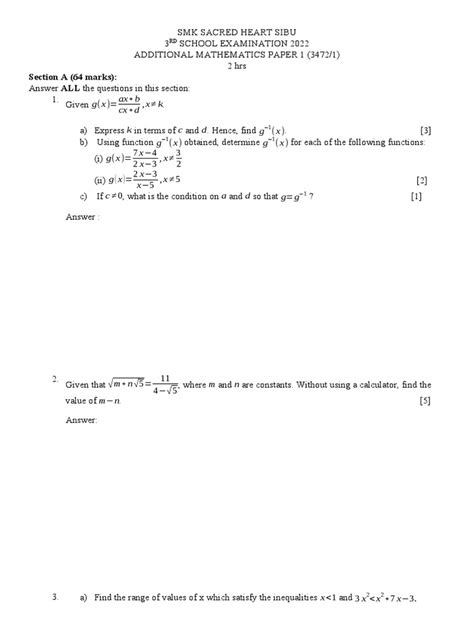 Add Math Paper 1 Form 4