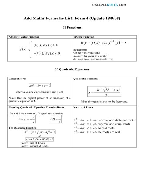 Add Maths Formulae List Form 4 Update 18 9 08
