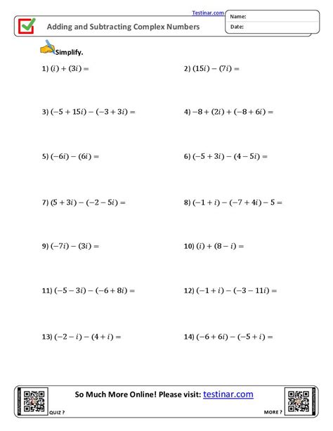 Add Subtract Complex Numbers Worksheets Complex Number Worksheet With Answers - Complex Number Worksheet With Answers