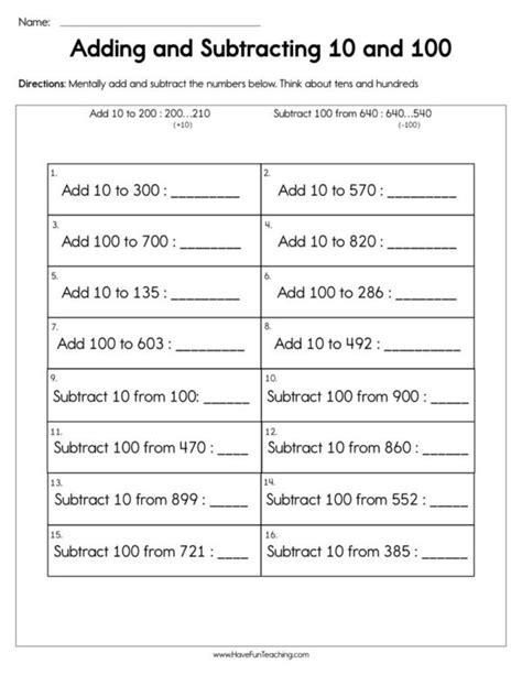Adding And Subtracting 10s And 100s Math Worksheets Math Worksheet Land - Math Worksheet Land