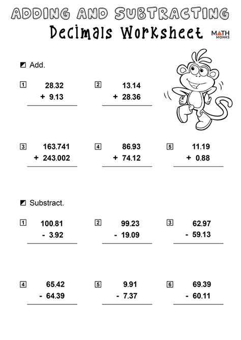 Adding And Subtracting Decimals Worksheets 5th Grade Free Subtraction Decimals Worksheet - Subtraction Decimals Worksheet