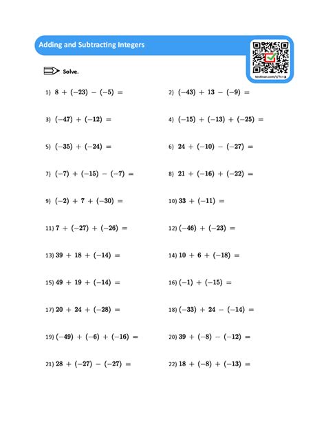 Adding And Subtracting Integers Live Worksheets Subtracting Negative Integers Worksheet - Subtracting Negative Integers Worksheet