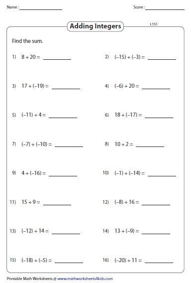 Adding And Subtracting Integers Worksheets Math Worksheets 4 Worksheet Adding And Subtracting Integers - Worksheet Adding And Subtracting Integers