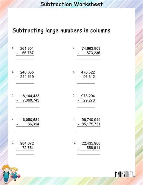 Adding And Subtracting Large Numbers Worksheets Kiddy Math Subtracting Large Numbers Worksheet - Subtracting Large Numbers Worksheet