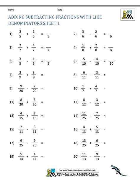 Adding And Subtracting Like Fractions Worksheet Algebra Subtracting Like Fractions Worksheet - Subtracting Like Fractions Worksheet