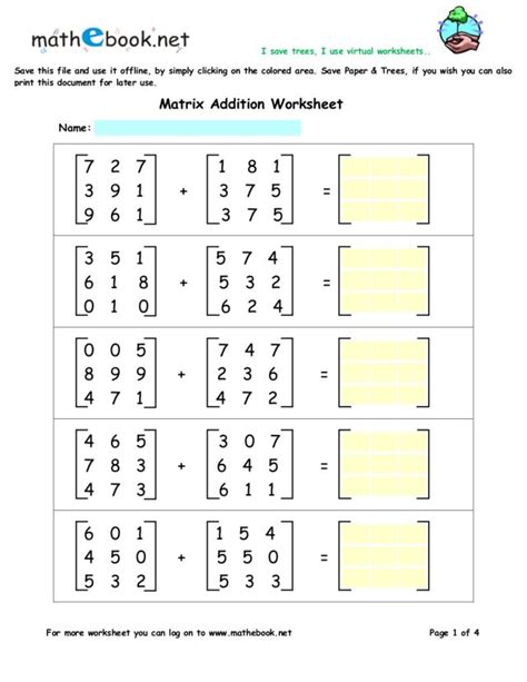 Adding And Subtracting Matrices Worksheet Free Printables Adding Matrices Worksheet - Adding Matrices Worksheet