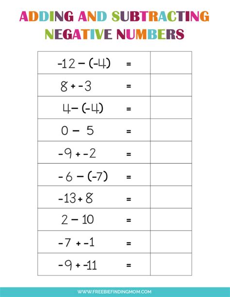 adding and subtracting negative numbers worksheets negative numbers