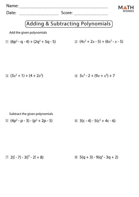 Adding And Subtracting Polynomials Worksheet Answers