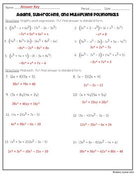 Adding And Subtracting Polynomials Worksheet Answers Add Subtract Polynomials Worksheet - Add Subtract Polynomials Worksheet