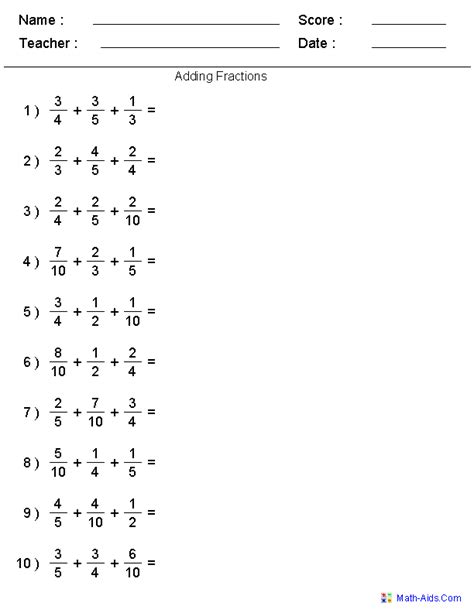 Adding And Subtracting Three Fractions Worksheets Math Aids Adding And Subtracting Three Fractions - Adding And Subtracting Three Fractions