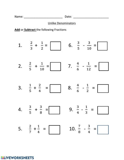 Adding And Subtracting Unlike Fractions Worksheet 8211 Adding Subtracting Unlike Fractions - Adding Subtracting Unlike Fractions