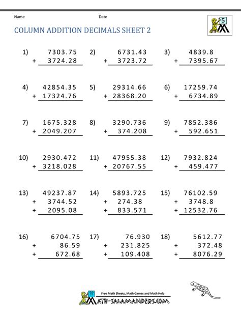 Adding Decimals Worksheet 5 Decimal Addition Decimal Ordering Decimals Worksheet Grade 5 - Ordering Decimals Worksheet Grade 5