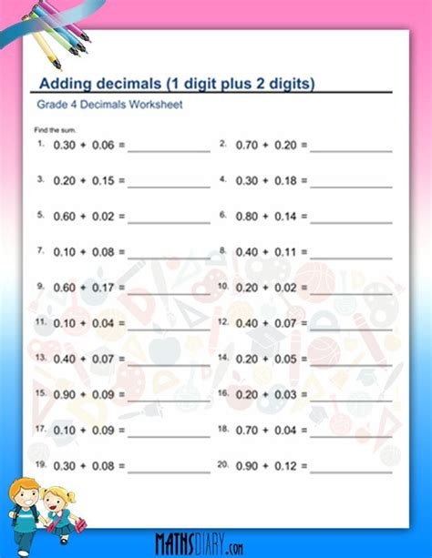 Adding Decimals Year 4   Grade 4 Adding And Subtracting Decimals Worksheets Mathskills4kids - Adding Decimals Year 4