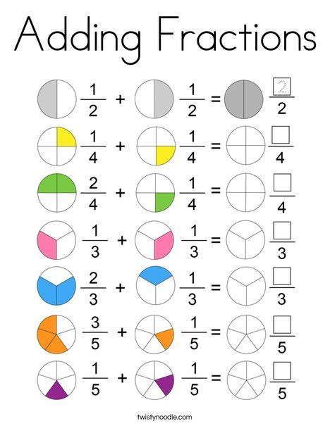 Adding Fractions Coloring Page Twisty Noodle Fractions Math Subtracting Fractions With Like Denominators Worksheet - Subtracting Fractions With Like Denominators Worksheet