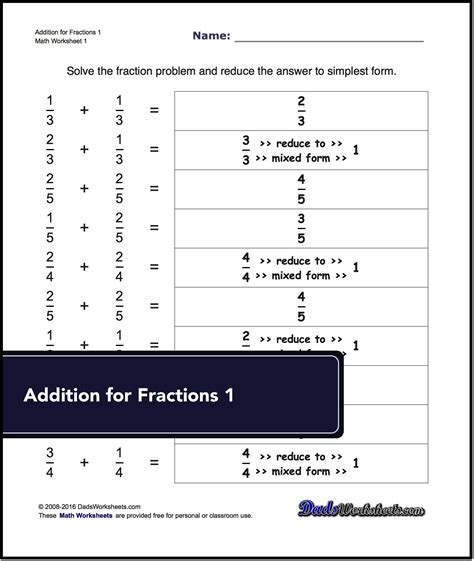 Adding Fractions Dadsworksheets Com Adding Fractions Worksheet With Answers - Adding Fractions Worksheet With Answers