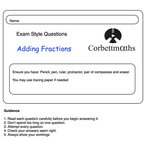 Adding Fractions Practice Questions Corbettmaths Adding Fractions Questions - Adding Fractions Questions