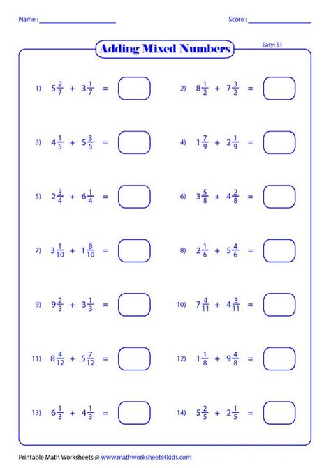 Adding Mixed Numbers Worksheet