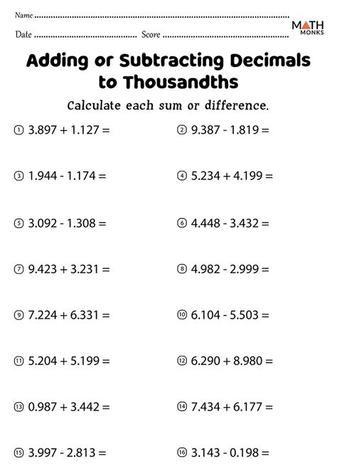 adding subtracting decimals Worksheets Worksheets Library