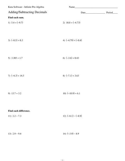 adding subtracting decimals kuta software