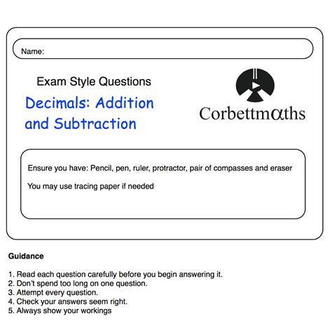 Adding Subtracting Decimals Practice Questions Corbettmaths Subtracting With Decimals Worksheet - Subtracting With Decimals Worksheet