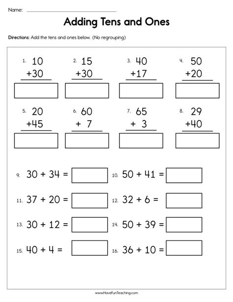 Adding Tens And Ones Worksheets For First Grade Tens And Ones First Grade Worksheets - Tens And Ones First Grade Worksheets