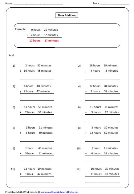 Adding Time And Weight Worksheets Adding Time Worksheet - Adding Time Worksheet