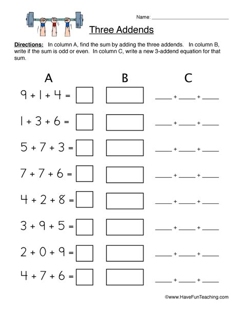 Adding With 3 Addends Math Games Free Printable 3 Addends Worksheet - 3 Addends Worksheet