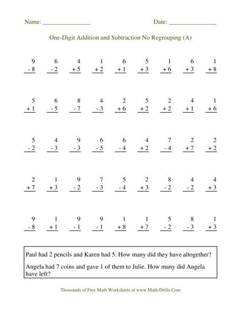 Addition And Subtraction 1 Digit Worksheet Edukidsday Com 1 Digit Addition And Subtraction - 1 Digit Addition And Subtraction