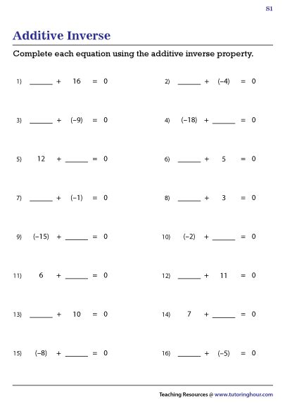 Addition And Subtraction Inverse Worksheets Additive Inverse Worksheet - Additive Inverse Worksheet