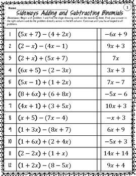 Addition And Subtraction Of Binomials Worksheets Learny Kids Adding Binomials Worksheet - Adding Binomials Worksheet