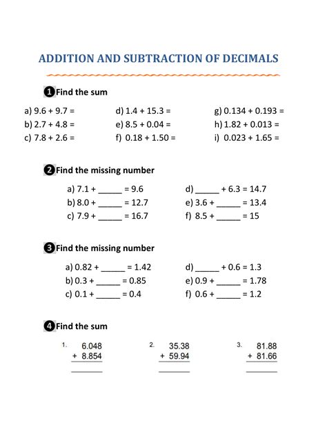 Addition And Subtraction Of Decimals Decimal Subtraction - Decimal Subtraction