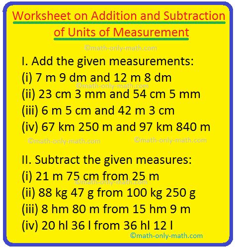 Addition And Subtraction Of Units Of Measurement Metric Adding Measurements Worksheet - Adding Measurements Worksheet