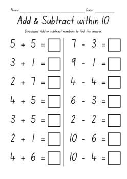 Addition And Subtraction Within 10 Worksheets Unit 10 Kindergarten Worksheet 9 1 - Unit 10 Kindergarten Worksheet 9.1