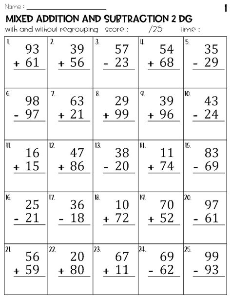 Addition And Subtraction Worksheet