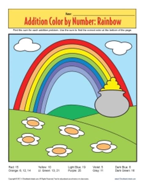 Addition Color By Number Rainbow Math Worksheets Rainbow Factors Worksheet - Rainbow Factors Worksheet